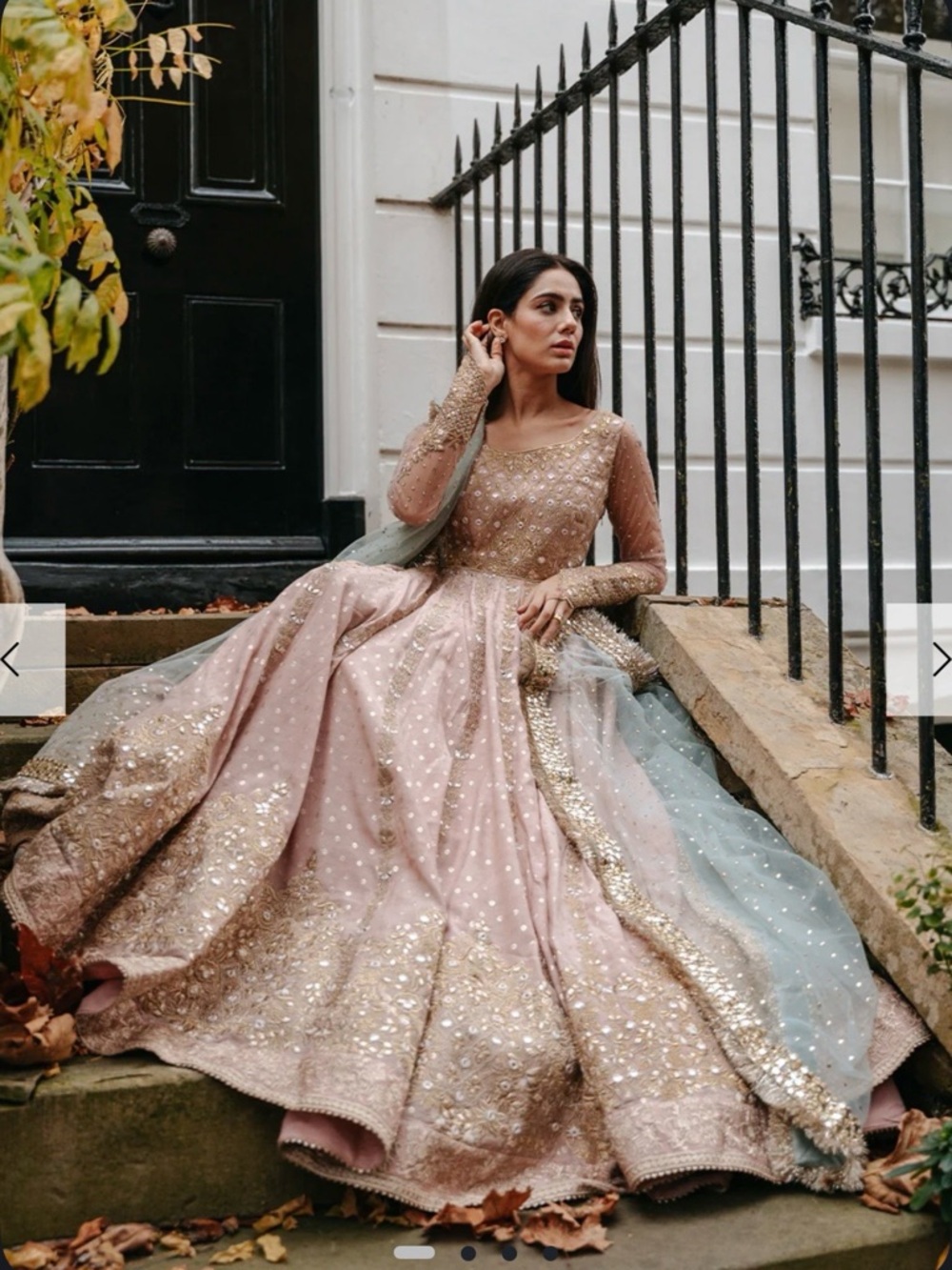 Blush Pink Maxi Gown with Pale Blue Draped Accent